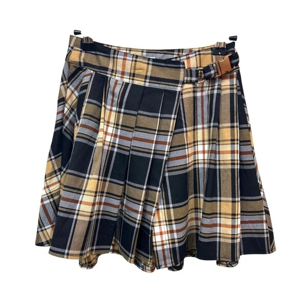 Urban Outfitters Y2K Mini Skirt XS Brown Plaid Schoolgirl Academia Pleated - Picture 1 of 9